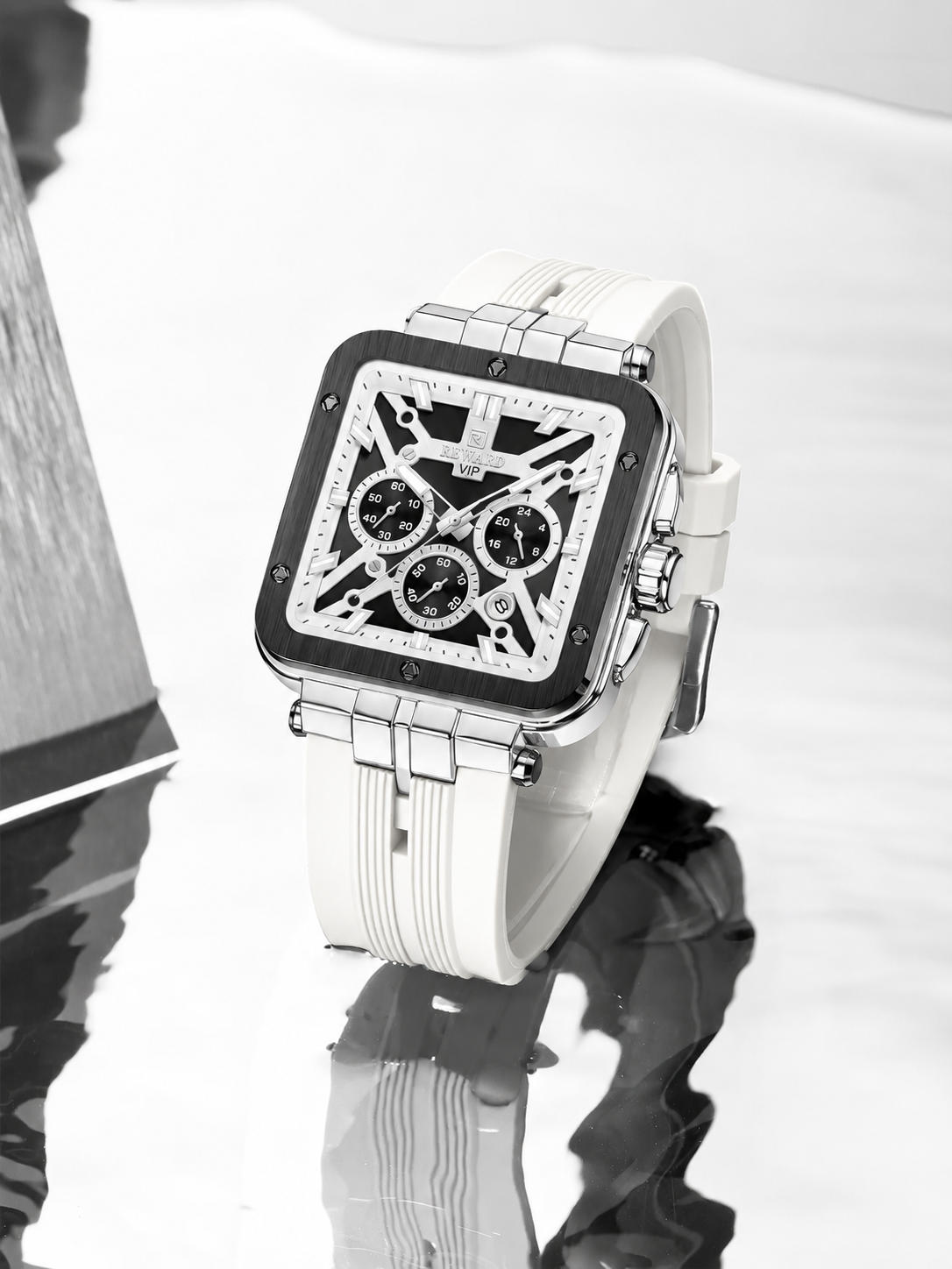 REWARD Analog Quartz Wristwatch for Men –White Color, Black Dial, Stylish Design, Everyday Wear
