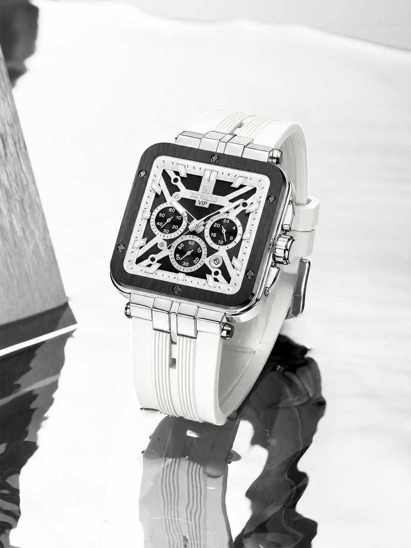 REWARD Analog Quartz Wristwatch for Men –White Color, Black Dial, Stylish Design, Everyday Wear detail view