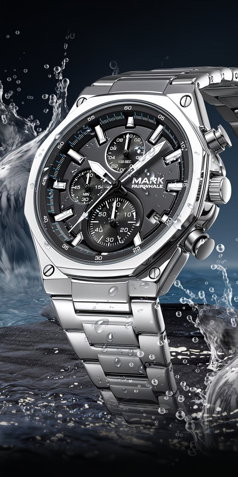 Mark Fairwhale Men's Chronograph Watch | Quartz Movement, Luminous Dial, 3ATM Waterproof | CHRONAREX FW-5057 detail view