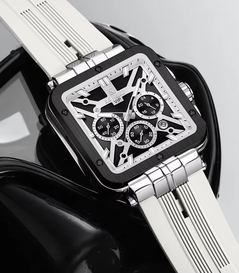 REWARD Analog Quartz Wristwatch for Men –White Color, Black Dial, Stylish Design, Everyday Wear
