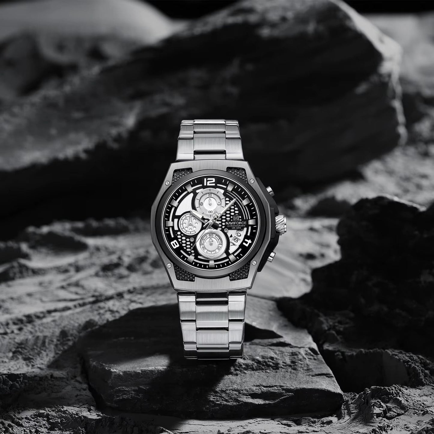 NAVIFORCE Men's Multi functional Chronograph Watch | Stainless Steel | Luminous Hands, Calendar, 5ATM Waterproof | NF6113