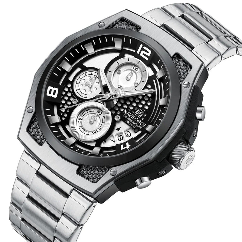 NAVIFORCE Men's Multi functional Chronograph Watch | Stainless Steel | Luminous Hands, Calendar, 5ATM Waterproof | NF6113 detail view
