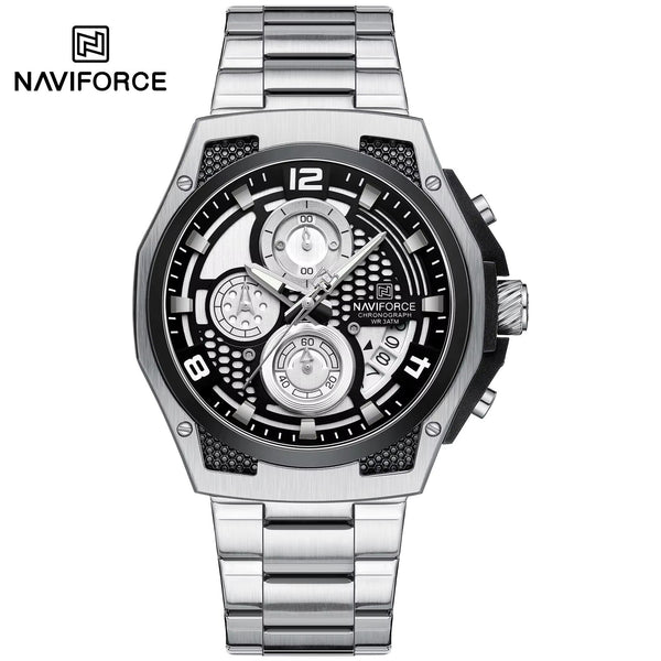 NAVIFORCE Men's Multi functional Chronograph Watch | Stainless Steel | Luminous Hands, Calendar, 5ATM Waterproof | NF6113