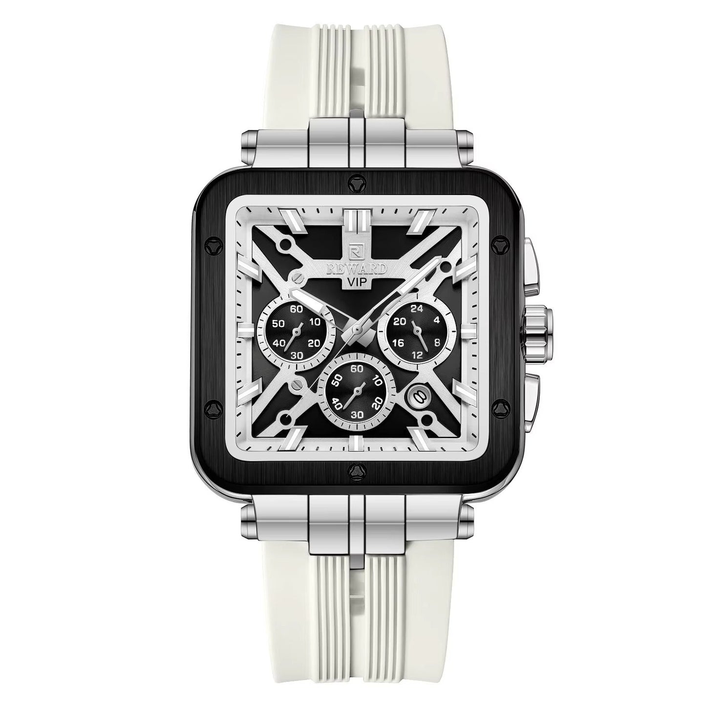 REWARD Analog Quartz Wristwatch for Men –White Color, Black Dial, Stylish Design, Everyday Wear